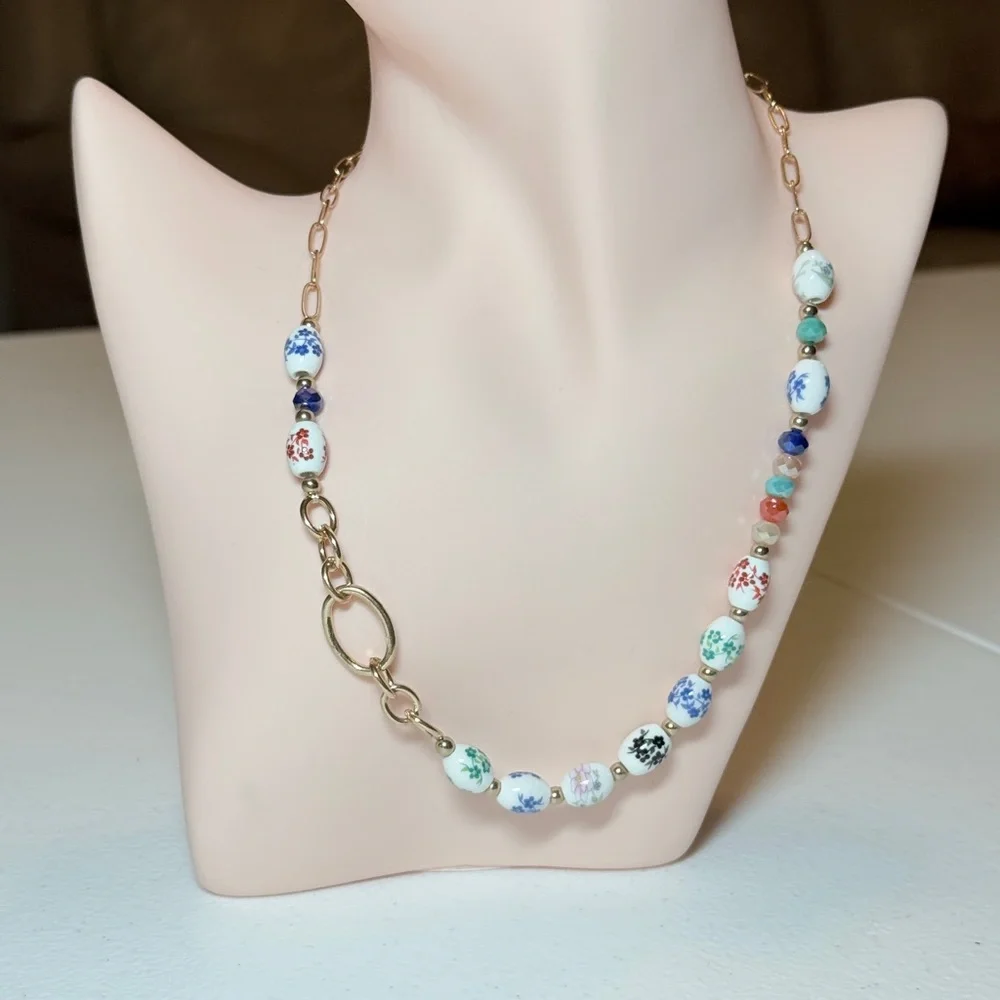 Multicolor Floral Porcelain Bead Necklace - Women Jewelry